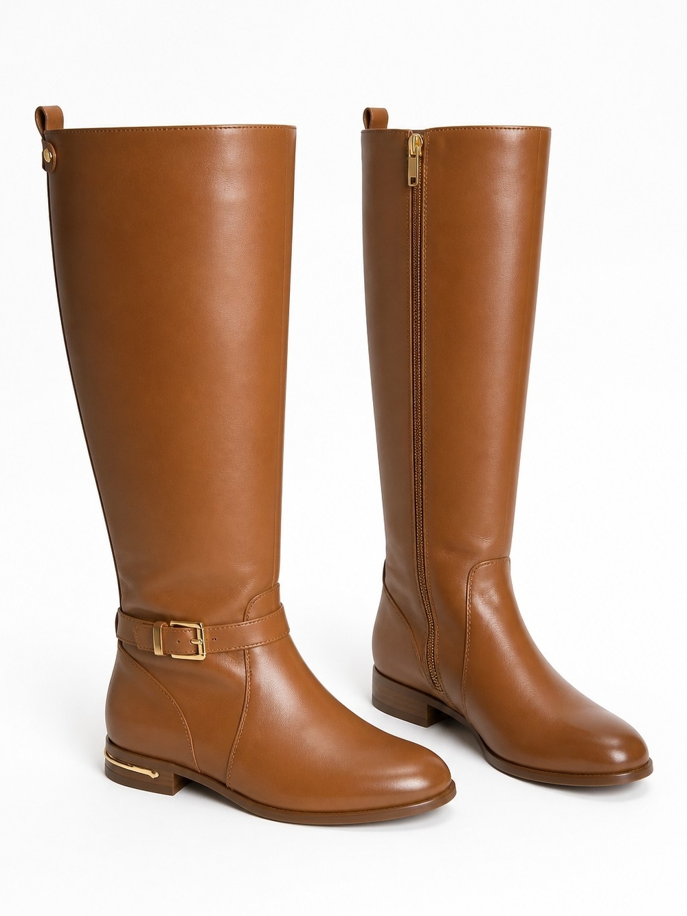 Michael Kors Tall Leather Riding Boots in Cognac Brown